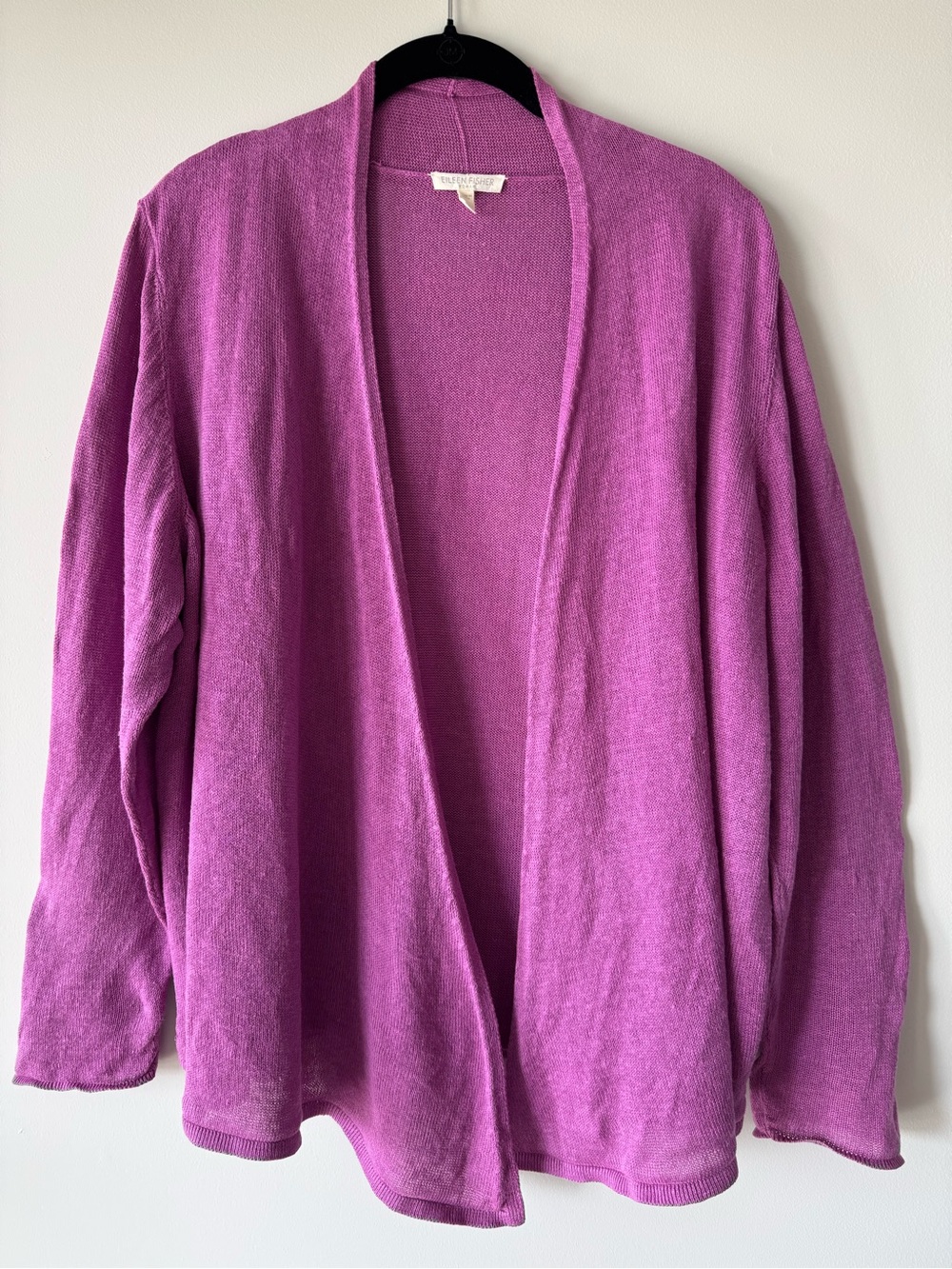 Eileen Fisher Open-Front Linen Knit Cardigan in Vibrant Magenta - Picture 4 of 11